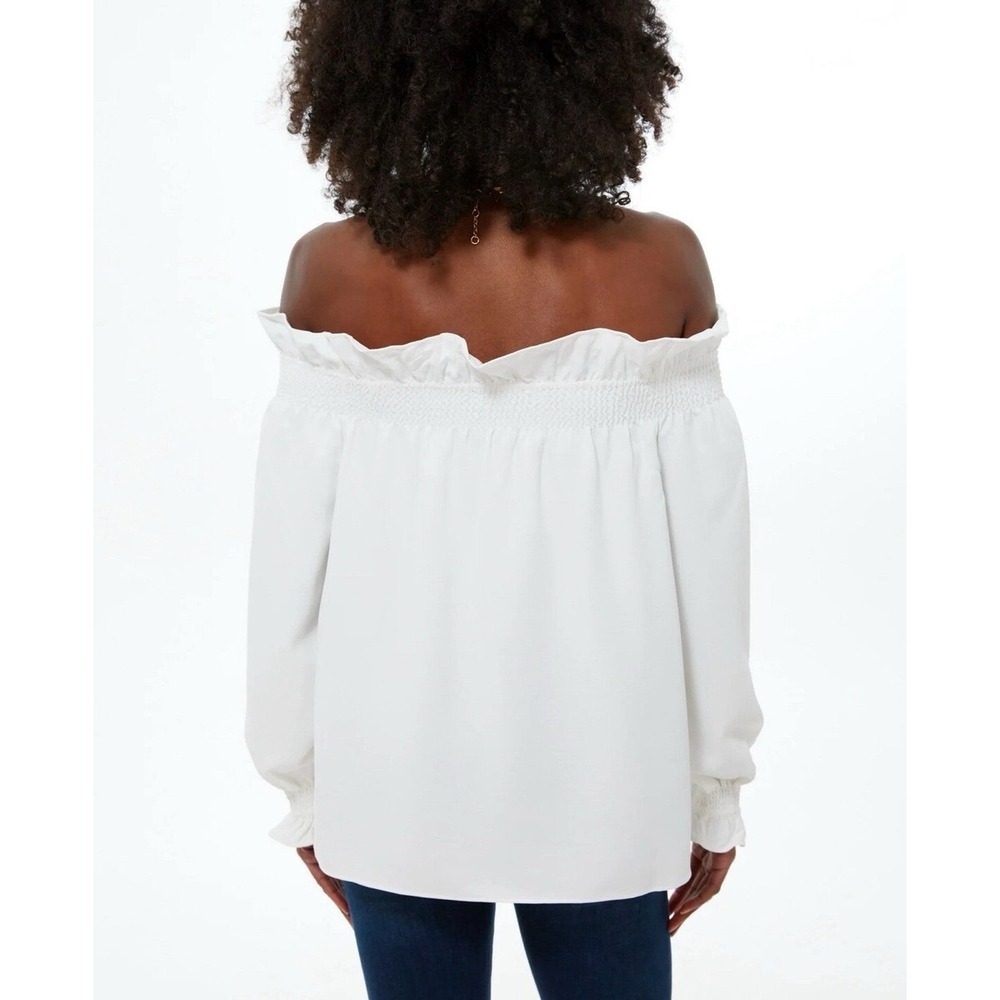 Tuckernuck Top‎ Women's S Marguerite Smocked Off Shoulder Ruffle Blouse White - Picture 4 of 14